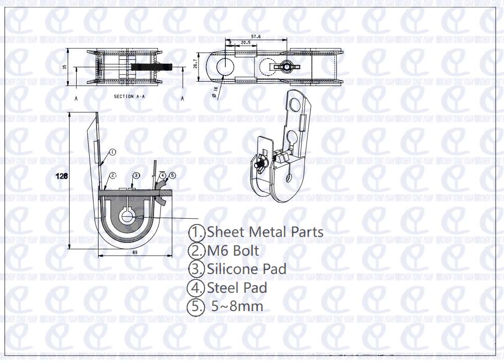 drawing of fiber optic cable fittings suspension clamp